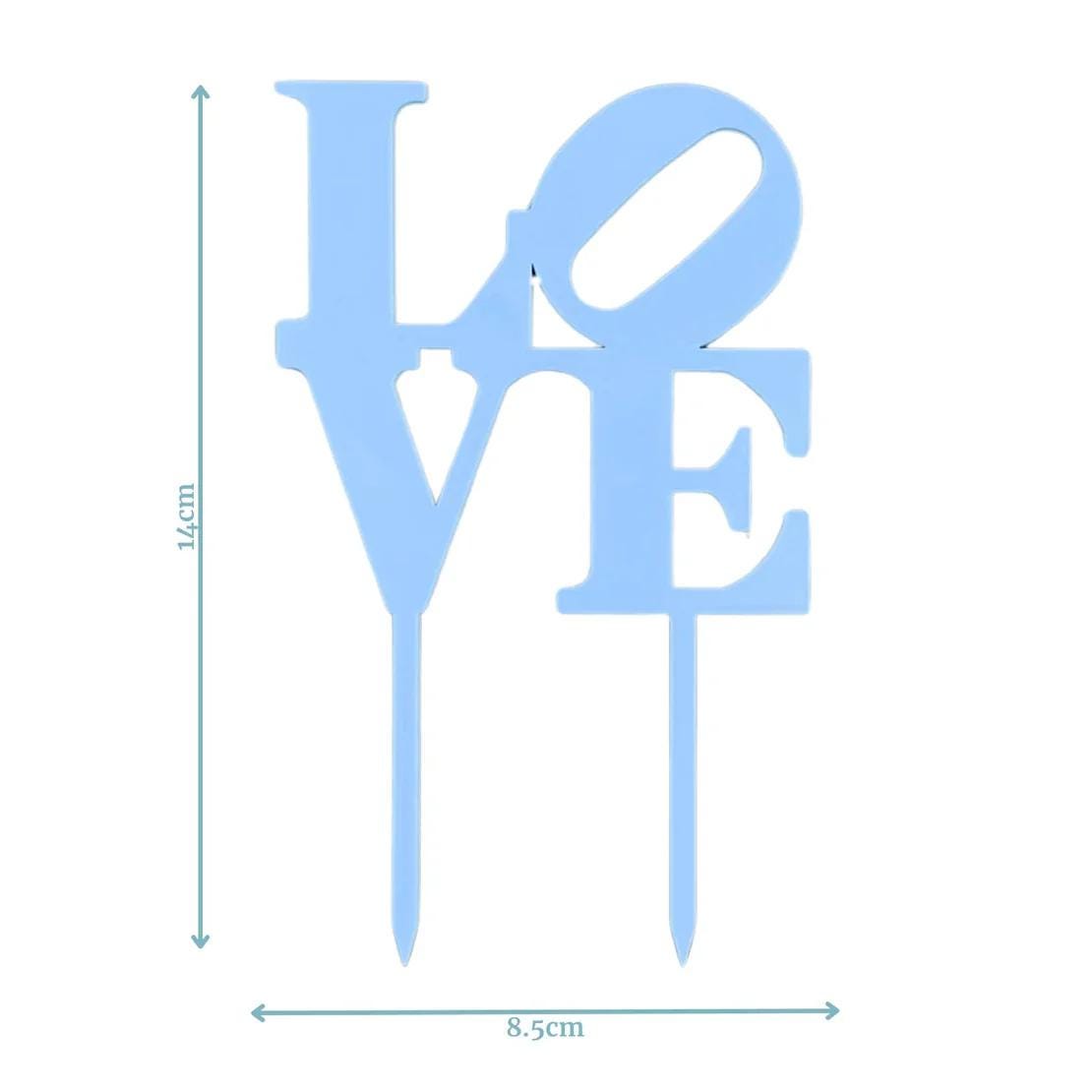 Charming blue "Love" topper, measuring 14cm x 8.5cm, perfect for adding sweetness to any celebration.