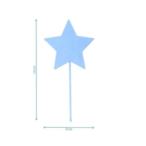 Light blue star topper with a 12cm height and 6cm width, perfect for adding charm to cakes for birthdays and special occasion
