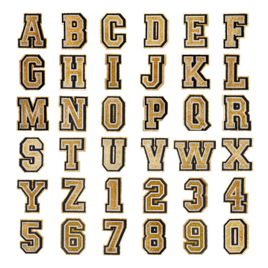 Alphabet Letter & Number Shoe Charms Gold Sparkle