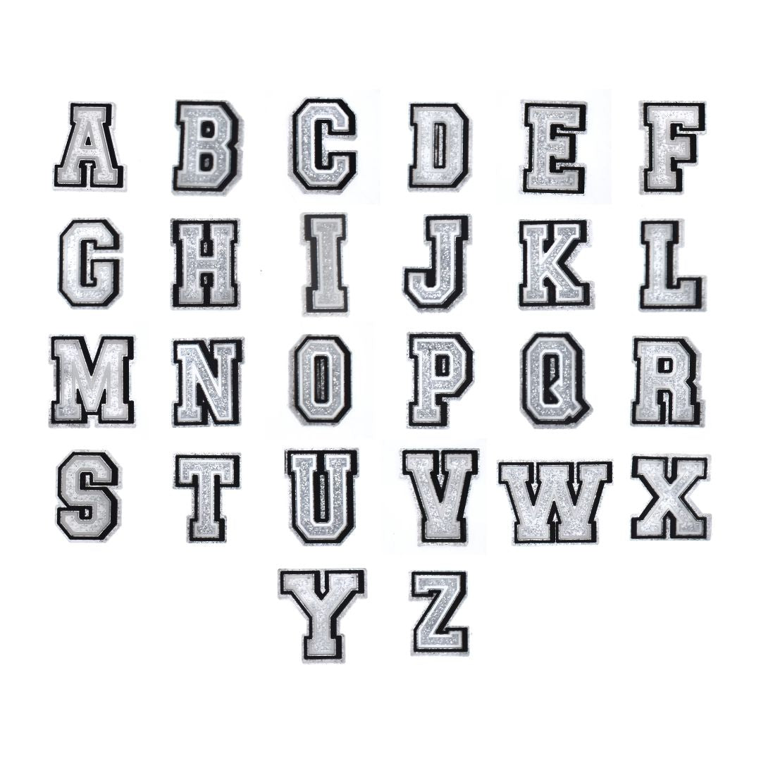 Alphabet Letter Shoe Charms Silver Sparkle