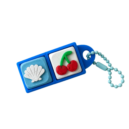 2 Key Fidget Clicker, 3D printed fidget clicker in blue with shell and cherry keycaps