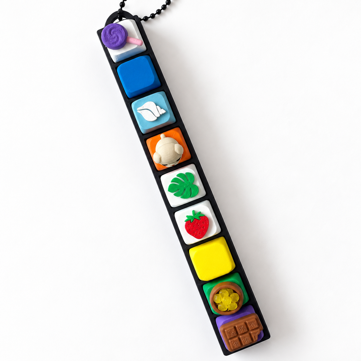 9 Key Fidget Clicker, 3D printed fidget clicker in black with colourful character keycaps