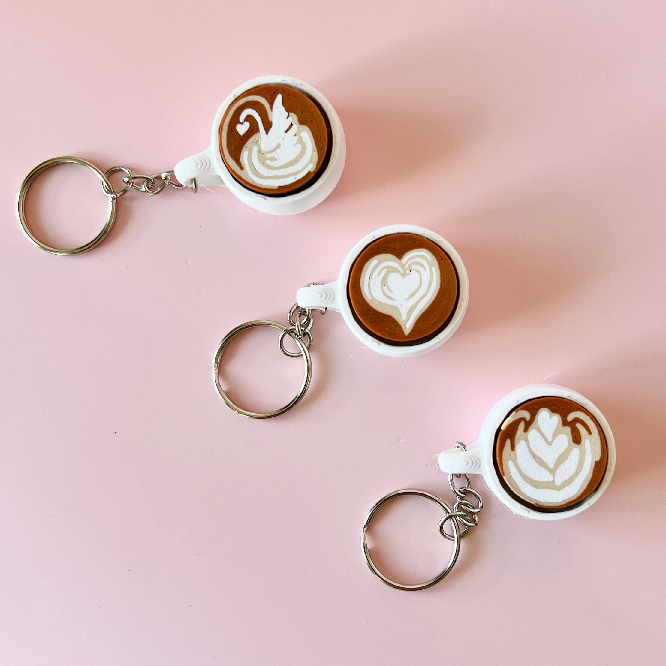 Latte Fidget Clicker Keychains – Swan, Heart & Flower Designs