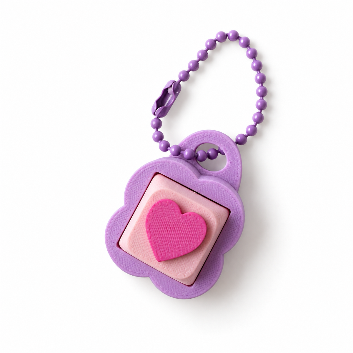 1 Key Fidget Clicker, 3D printed fidget clicker in purple with a pink heart keycap