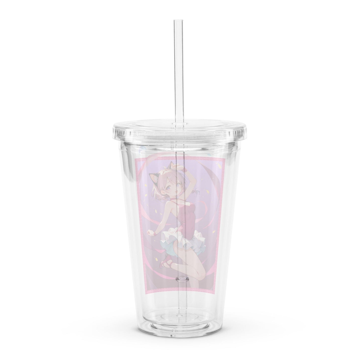 Clear tumbler featuring a cute ballet girl with pink and purple accents, perfect for stylish sipping on the go.