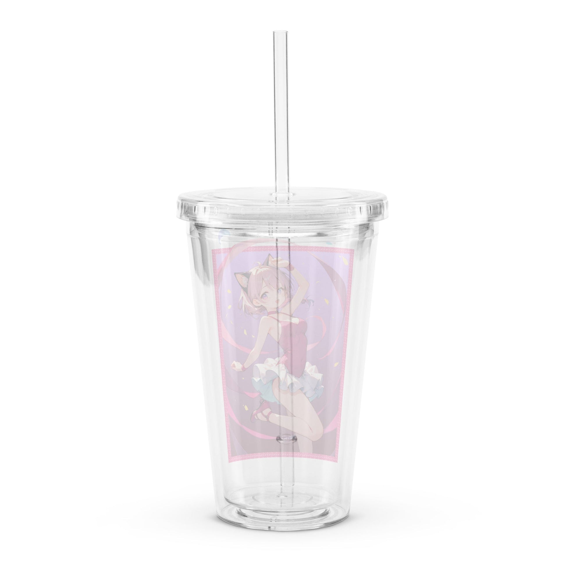 Clear tumbler featuring a cute ballet girl with pink and purple accents, perfect for stylish sipping on the go.