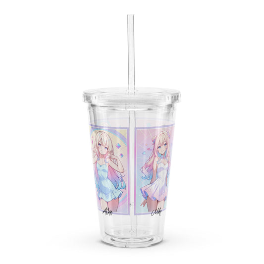 Clear tumbler featuring vibrant anime illustrations of Aiko, perfect for stylish hydration on the go.