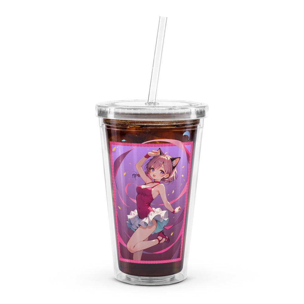 Clear tumbler featuring a ballet dancer girl in pink and purple, perfect for stylish sipping on the go.