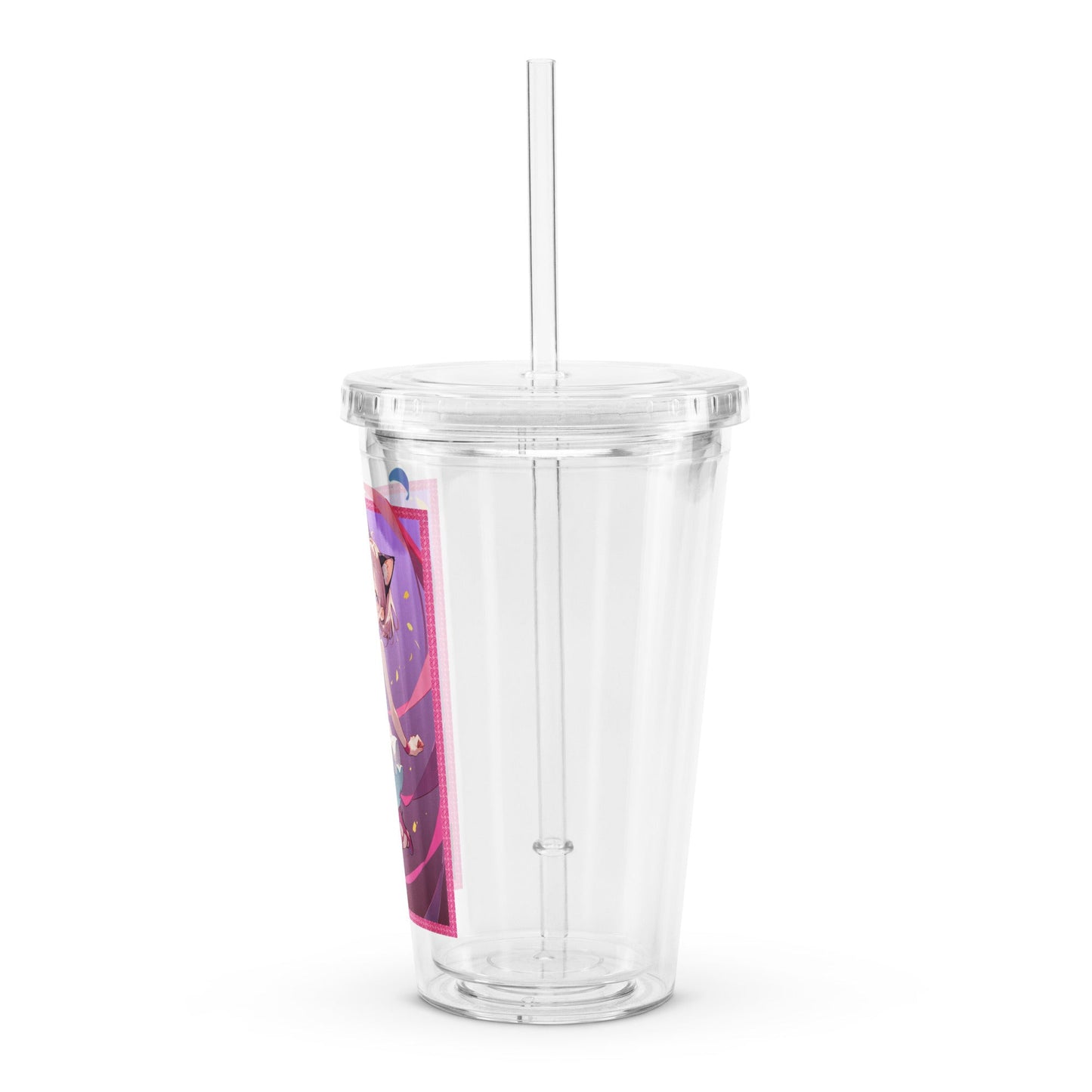 Clear tumbler featuring a cute ballet dancer with pink and purple streamers, perfect for stylish sipping on the go.