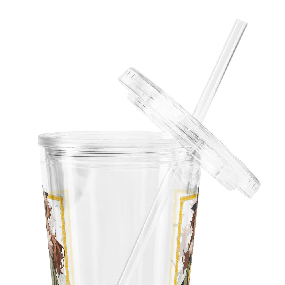 Clear tumbler showcasing a vibrant park ranger waifu, complete with a reusable straw for stylish hydration on-the-go.