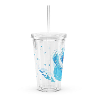 Clear tumbler featuring a cute tropical wave design, perfect for refreshing drinks on sunny days, with reusable straw include