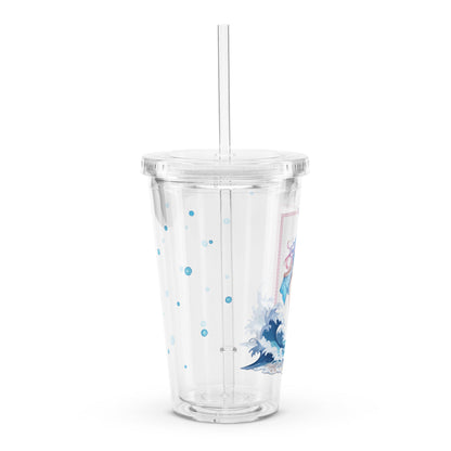 Clear tumbler featuring an Aqua Fox surrounded by playful bubbles and waves, perfect for stylish sipping on the go.