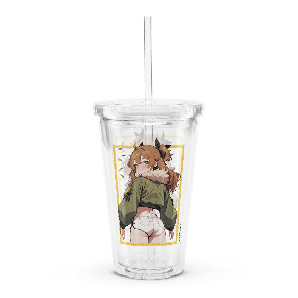 Clear tumbler featuring a charming park ranger character with playful vibes and vibrant colors, perfect for gamers and anime 