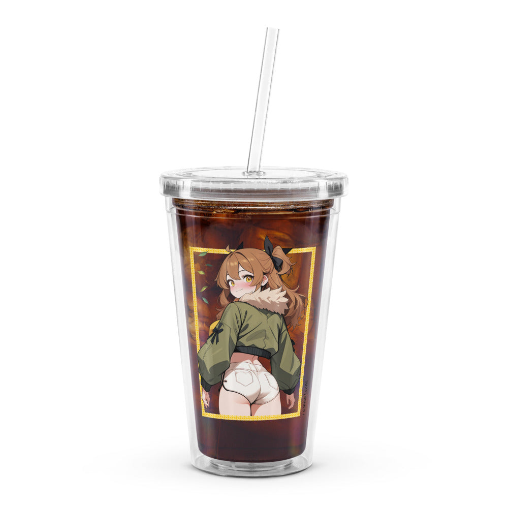 Clear tumbler featuring a charming park ranger waifu design, perfect for gamers and anime fans. Double-wall insulation includ