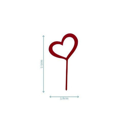 Quirky red heart-shaped topper, 7.5 cm tall, perfect for adding love to celebrations like weddings and birthdays.