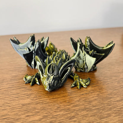A mystical dragon with bat-like wings in dark hues, showcasing intricate details that evoke nighttime allure.