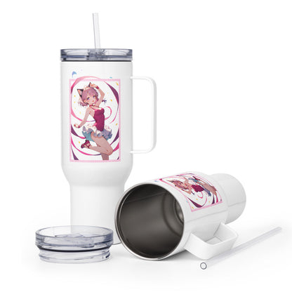 Cute ballet girl tumbler in pinks and purples, featuring a charming dancer and a practical handle for easy carrying.