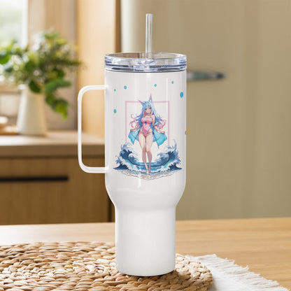 Kawaii Aqua Fox tumbler featuring a playful character amid ocean waves, perfect for stylish hydration on the go.